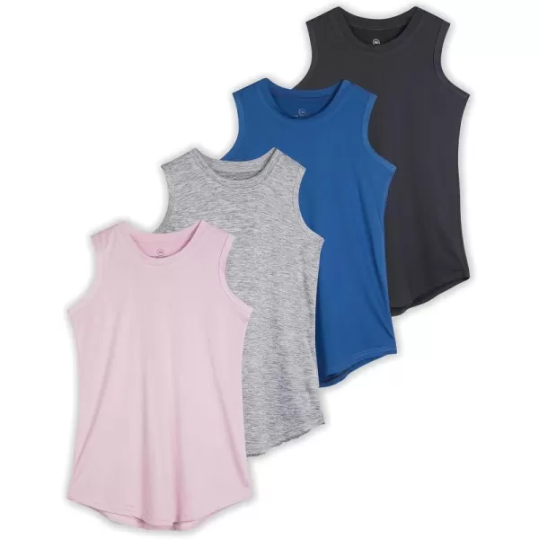 Real Essentials 4 Pack Girls Active Dry Fit Performance Tank TopSet 1