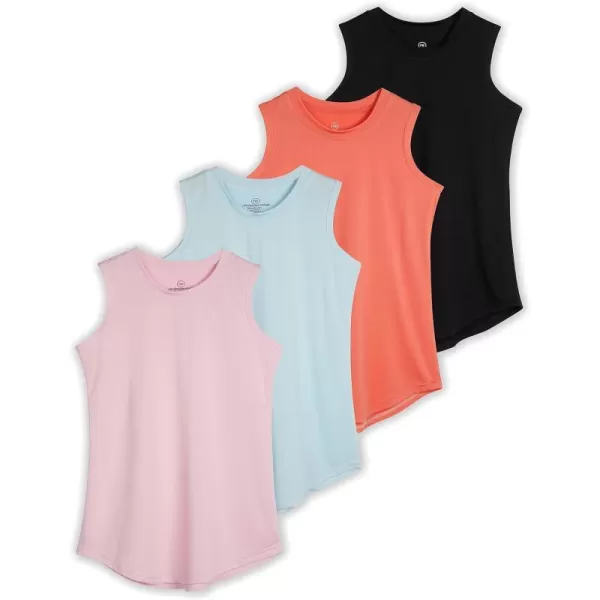 Real Essentials 4 Pack Girls Active Dry Fit Performance Tank TopSet 4