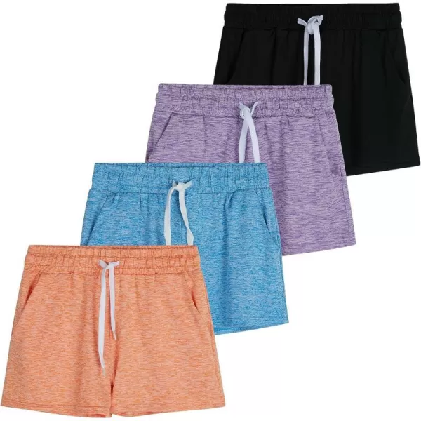 Real Essentials 4 Pack Girls Athletic Performance DryFit Running Shorts with Drawstring amp PocketsSet 3