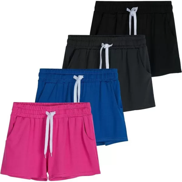 Real Essentials 4 Pack Girls Athletic Performance DryFit Running Shorts with Drawstring amp PocketsSet 5