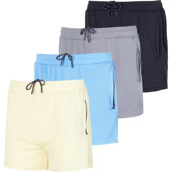 Real Essentials 4 Pack Mens 3 Inch Mesh Running Shorts with Zipper Pockets  Quick Dry Gym AthleticSet 5