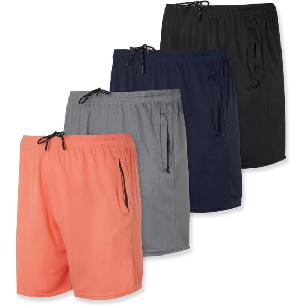 Real Essentials 4 Pack Mens 5 Mesh QuickDry Running Shorts with Zipper Pockets amp Drawstring Available in Big amp TallBig amp Tall Set 1