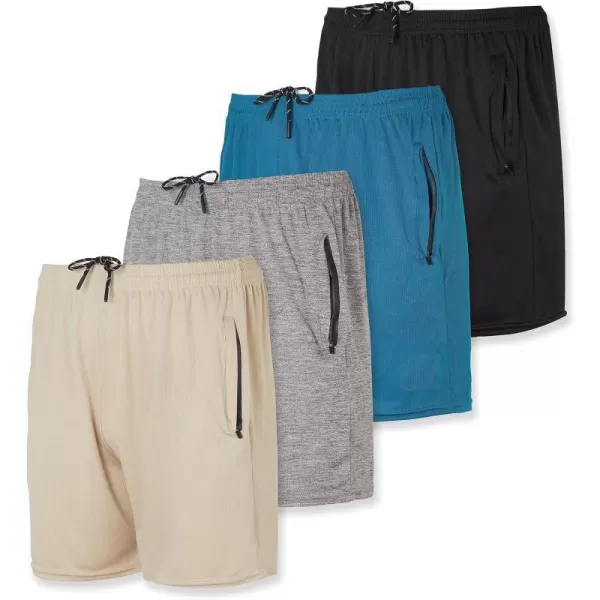 Real Essentials 4 Pack Mens 5 Mesh QuickDry Running Shorts with Zipper Pockets amp Drawstring Available in Big amp TallBig amp Tall Set 10