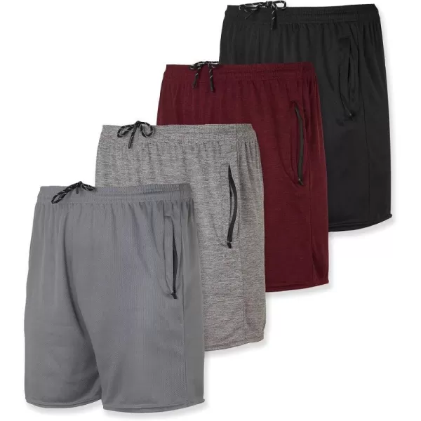 Real Essentials 4 Pack Mens 5 Mesh QuickDry Running Shorts with Zipper Pockets amp Drawstring Available in Big amp TallBig amp Tall Set 3