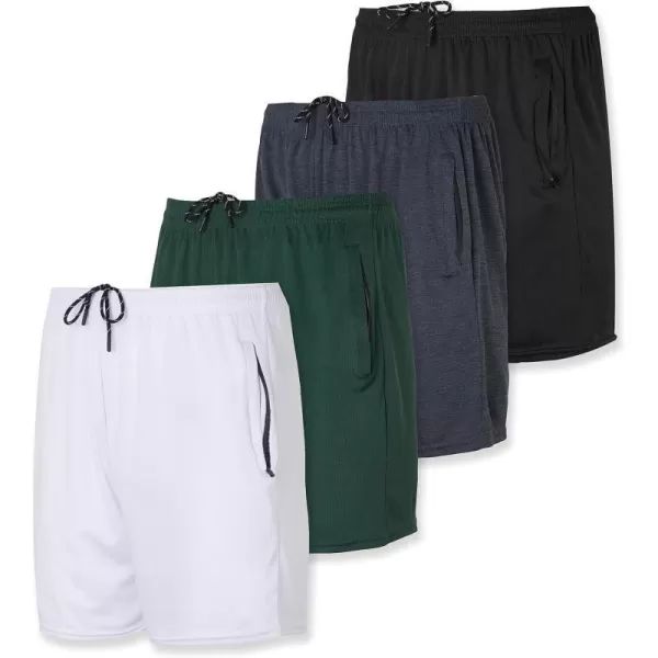 Real Essentials 4 Pack Mens 5 Mesh QuickDry Running Shorts with Zipper Pockets amp Drawstring Available in Big amp TallBig amp Tall Set 4