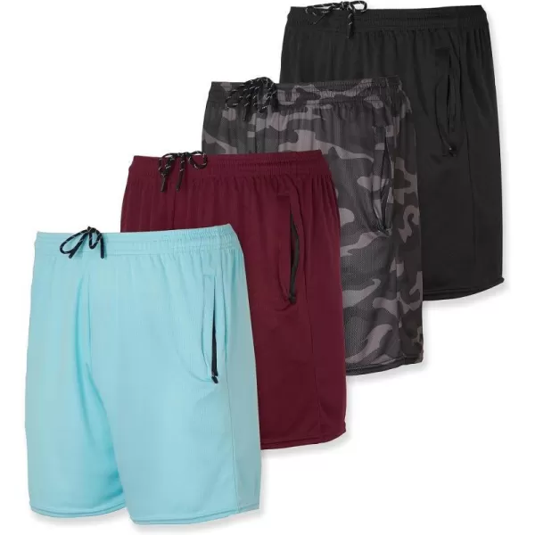 Real Essentials 4 Pack Mens 5 Mesh QuickDry Running Shorts with Zipper Pockets amp Drawstring Available in Big amp TallBig amp Tall Set 5