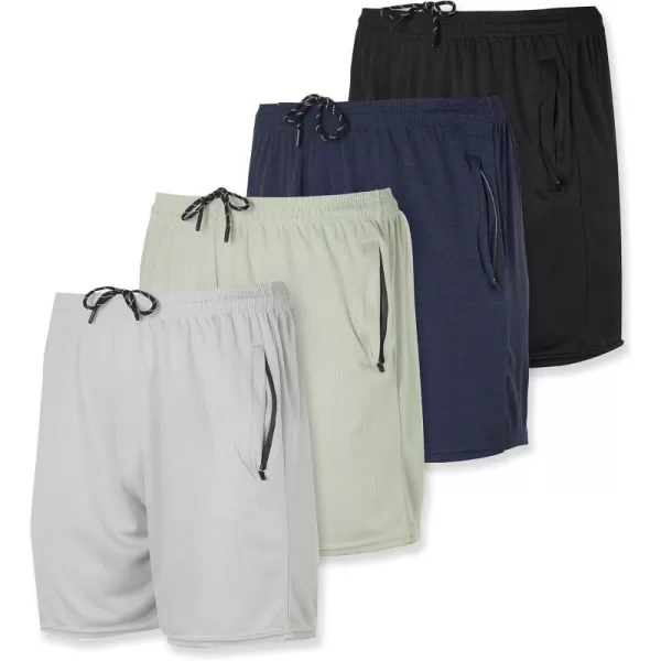 Real Essentials 4 Pack Mens 5 Mesh QuickDry Running Shorts with Zipper Pockets amp Drawstring Available in Big amp TallBig amp Tall Set 6