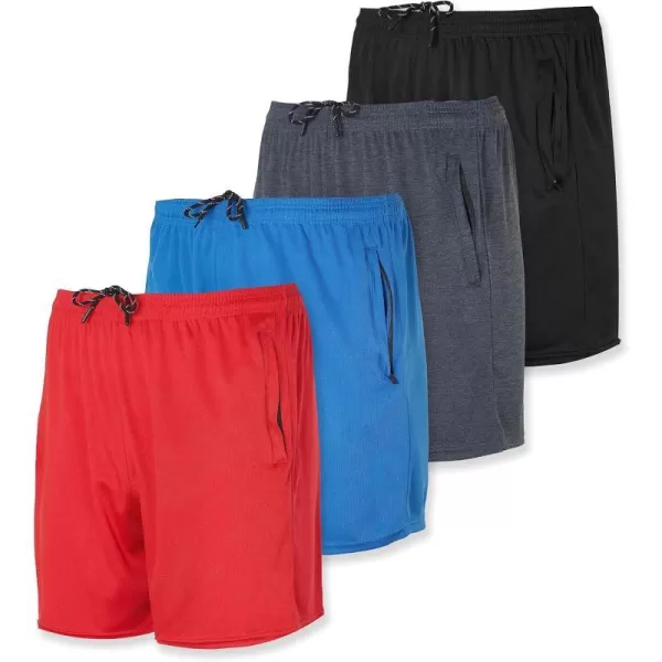 Real Essentials 4 Pack Mens 5 Mesh QuickDry Running Shorts with Zipper Pockets amp Drawstring Available in Big amp TallBig amp Tall Set 8