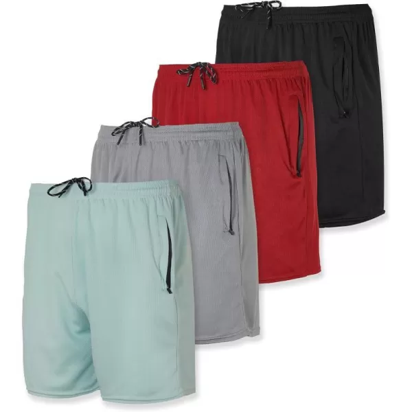 Real Essentials 4 Pack Mens 5 Mesh QuickDry Running Shorts with Zipper Pockets amp Drawstring Available in Big amp TallBig amp Tall Set 9