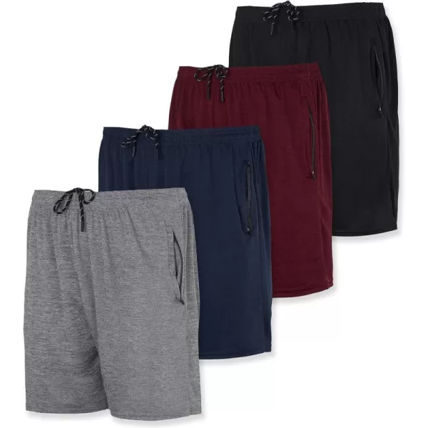 Real Essentials 4 Pack Mens 7 Athletic Running Quick Dry Mesh Shorts with Zipper Pockets Available in Big amp TallStandard Set 10