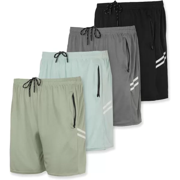 Real Essentials 4 Pack Mens 7 Athletic Running Quick Dry Mesh Shorts with Zipper Pockets Available in Big amp TallStandard Set 11