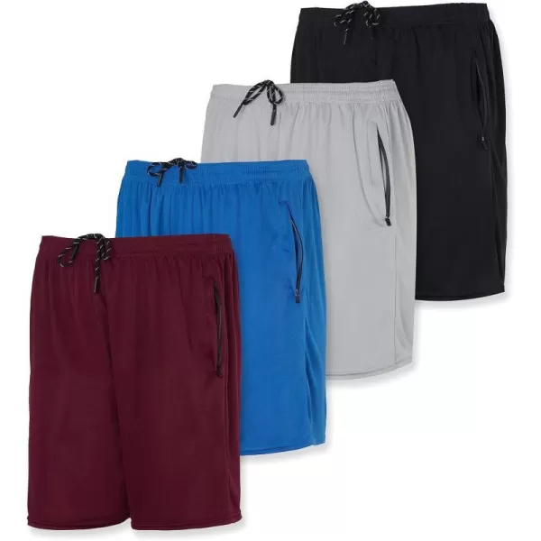 Real Essentials 4 Pack Mens 7 Athletic Running Quick Dry Mesh Shorts with Zipper Pockets Available in Big amp TallStandard Set 5