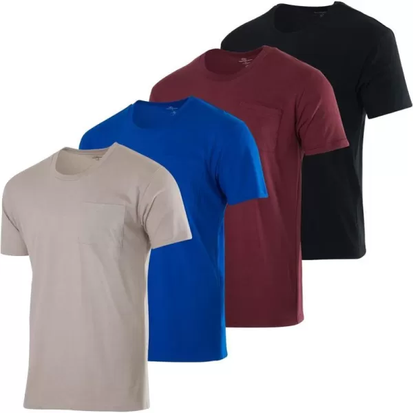 Real Essentials 4 Pack Mens Cotton Performance Short Sleeve Crew Neck Pocket TShirt Athletic Top Available in Big amp TallStandard Set 10