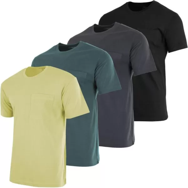 Real Essentials 4 Pack Mens Cotton Performance Short Sleeve Crew Neck Pocket TShirt Athletic Top Available in Big amp TallStandard Set 11