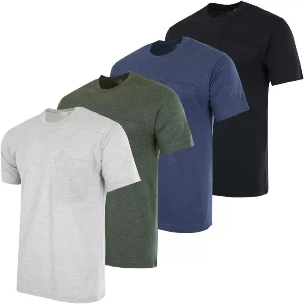 Real Essentials 4 Pack Mens Cotton Performance Short Sleeve Crew Neck Pocket TShirt Athletic Top Available in Big amp TallStandard Set 2