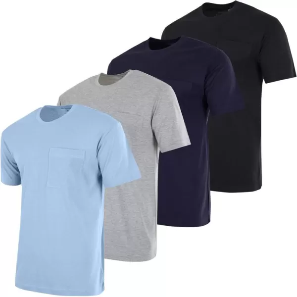 Real Essentials 4 Pack Mens Cotton Performance Short Sleeve Crew Neck Pocket TShirt Athletic Top Available in Big amp TallStandard Set 3