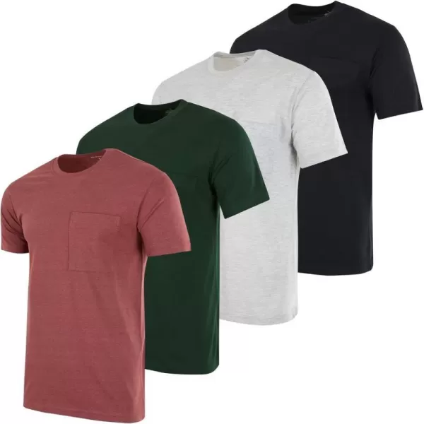 Real Essentials 4 Pack Mens Cotton Performance Short Sleeve Crew Neck Pocket TShirt Athletic Top Available in Big amp TallStandard Set 4