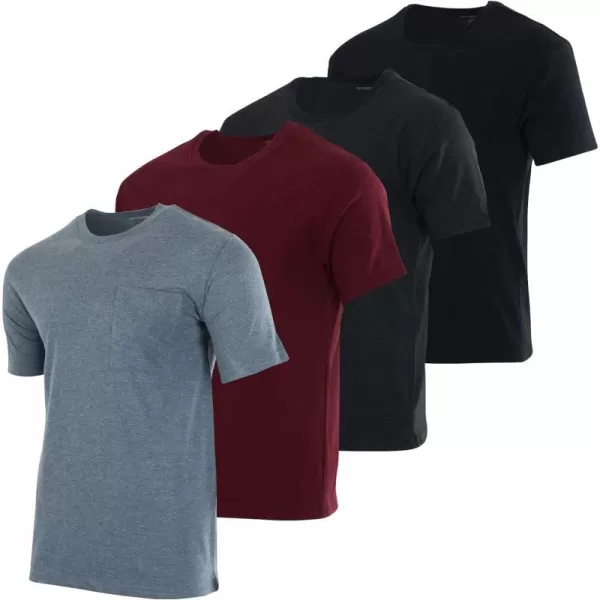 Real Essentials 4 Pack Mens Cotton Performance Short Sleeve Crew Neck Pocket TShirt Athletic Top Available in Big amp TallStandard Set 5