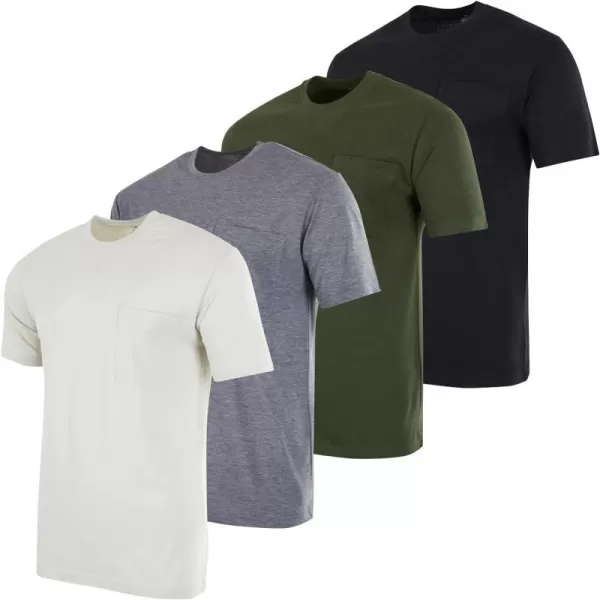 Real Essentials 4 Pack Mens Cotton Performance Short Sleeve Crew Neck Pocket TShirt Athletic Top Available in Big amp TallStandard Set 7