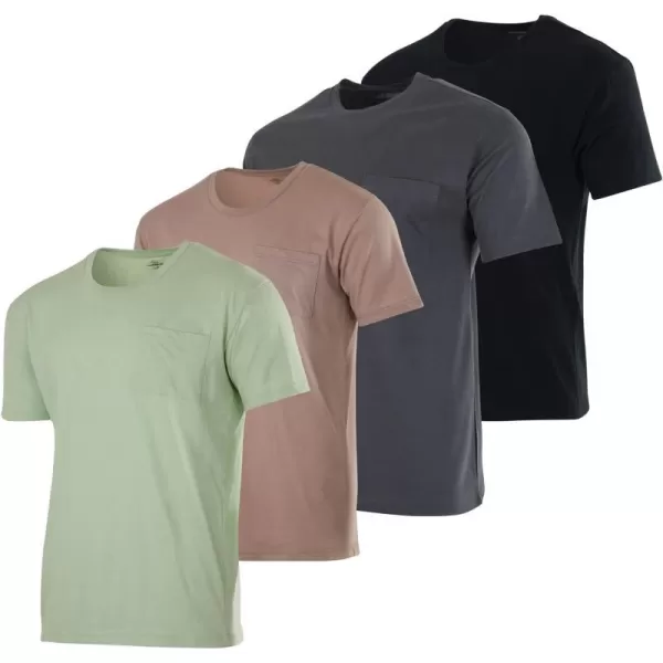 Real Essentials 4 Pack Mens Cotton Performance Short Sleeve Crew Neck Pocket TShirt Athletic Top Available in Big amp TallStandard Set 8