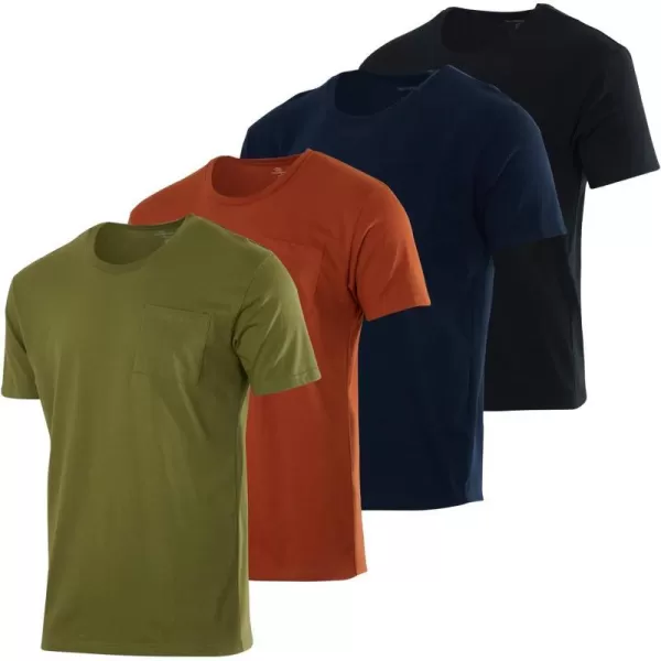 Real Essentials 4 Pack Mens Cotton Performance Short Sleeve Crew Neck Pocket TShirt Athletic Top Available in Big amp TallStandard Set 9