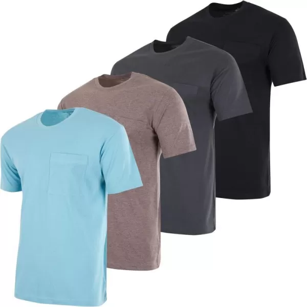 Real Essentials 4 Pack Mens Cotton Performance Short Sleeve Crew Neck Pocket TShirt Athletic Top Available in Big amp Tallbigtall Set 1