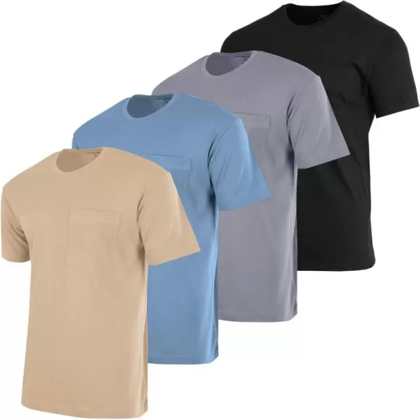 Real Essentials 4 Pack Mens Cotton Performance Short Sleeve Crew Neck Pocket TShirt Athletic Top Available in Big amp Tallbigtall Set 12