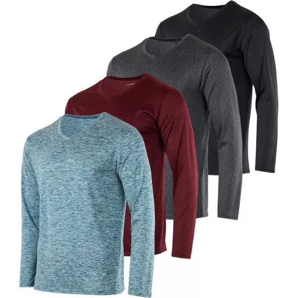 Real Essentials 4 Pack Mens Dry Fit Long Sleeve VNeck Active TShirt  Athletic Outdoor UPF 50 Available in Big amp Tallbigtall Set 1