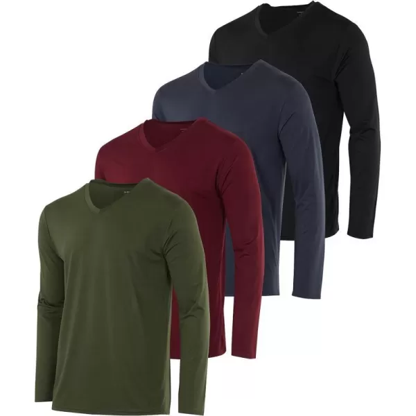 Real Essentials 4 Pack Mens Dry Fit Long Sleeve VNeck Active TShirt  Athletic Outdoor UPF 50 Available in Big amp Tallbigtall Set 2