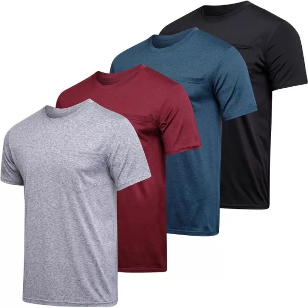 Real Essentials 4 Pack Mens DryFit Short Sleeve Pocket Crew Performance Athletic TShirt Available in Big amp TallStandard Set 3