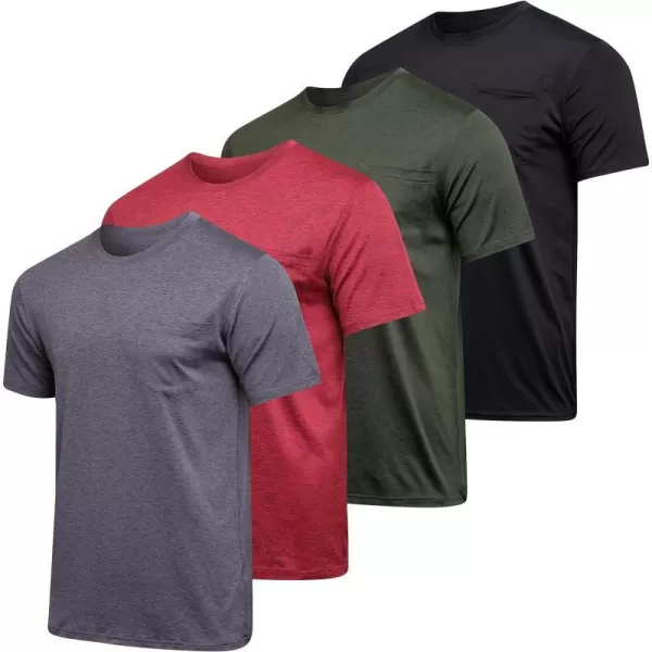 Real Essentials 4 Pack Mens DryFit Short Sleeve Pocket Crew Performance Athletic TShirt Available in Big amp TallStandard Set 4