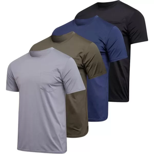 Real Essentials 4 Pack Mens DryFit Short Sleeve Pocket Crew Performance Athletic TShirt Available in Big amp TallStandard Set 6