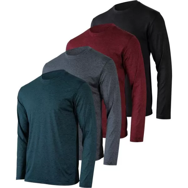 Real Essentials 4 Pack Mens DryFit UV Moisture Wicking UPF 50 SPF Sun Protective Fishing Hiking Swim Long Sleeve ShirtSet B