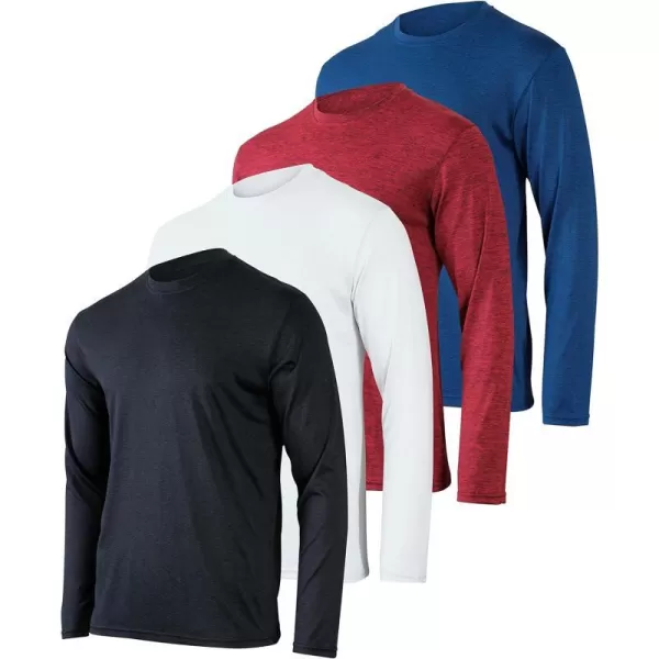 Real Essentials 4 Pack Mens DryFit UV Moisture Wicking UPF 50 SPF Sun Protective Fishing Hiking Swim Long Sleeve ShirtSet C