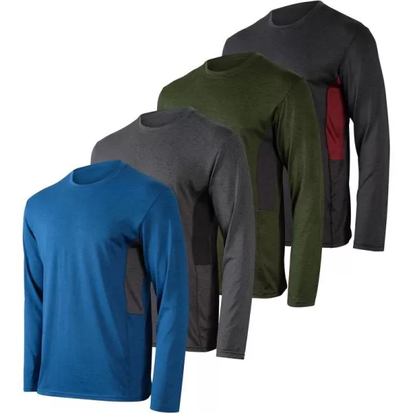 Real Essentials 4 Pack Mens DryFit UV Moisture Wicking UPF 50 SPF Sun Protective Fishing Hiking Swim Long Sleeve ShirtSet D