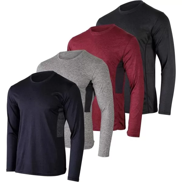 Real Essentials 4 Pack Mens DryFit UV Moisture Wicking UPF 50 SPF Sun Protective Fishing Hiking Swim Long Sleeve ShirtSet E