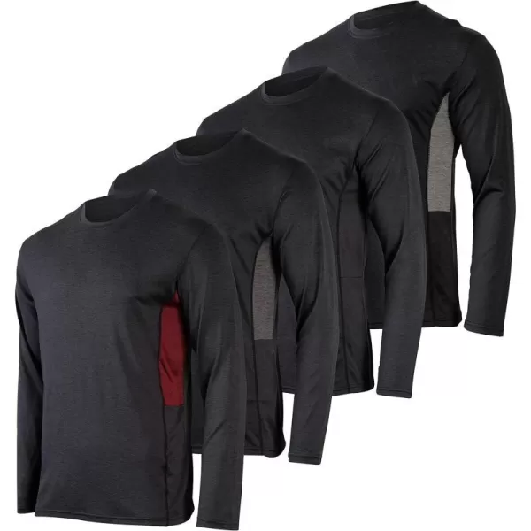 Real Essentials 4 Pack Mens DryFit UV Moisture Wicking UPF 50 SPF Sun Protective Fishing Hiking Swim Long Sleeve ShirtSet F