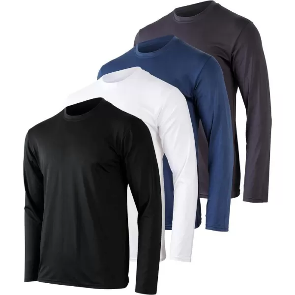 Real Essentials 4 Pack Mens DryFit UV Moisture Wicking UPF 50 SPF Sun Protective Fishing Hiking Swim Long Sleeve ShirtSet G