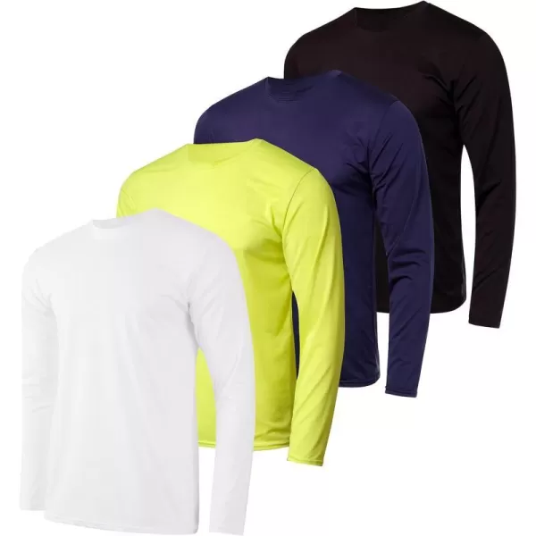 Real Essentials 4 Pack Mens DryFit UV Moisture Wicking UPF 50 SPF Sun Protective Fishing Hiking Swim Long Sleeve ShirtSet I