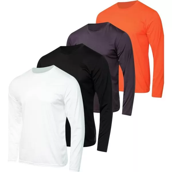 Real Essentials 4 Pack Mens DryFit UV Moisture Wicking UPF 50 SPF Sun Protective Fishing Hiking Swim Long Sleeve ShirtSet J