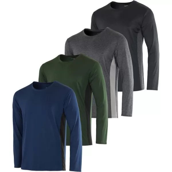 Real Essentials 4 Pack Mens DryFit UV Moisture Wicking UPF 50 SPF Sun Protective Fishing Hiking Swim Long Sleeve ShirtSet K