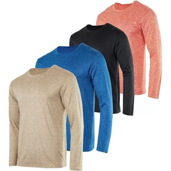 Real Essentials 4 Pack Mens DryFit UV Moisture Wicking UPF 50 SPF Sun Protective Fishing Hiking Swim Long Sleeve ShirtSet L