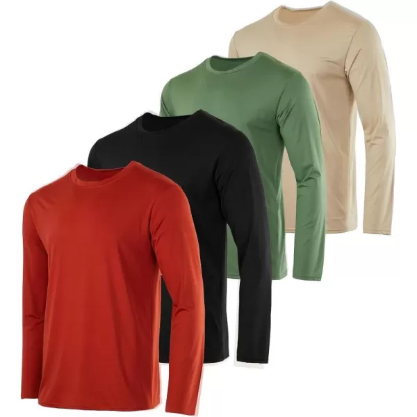 Real Essentials 4 Pack Mens DryFit UV Moisture Wicking UPF 50 SPF Sun Protective Fishing Hiking Swim Long Sleeve ShirtSet M