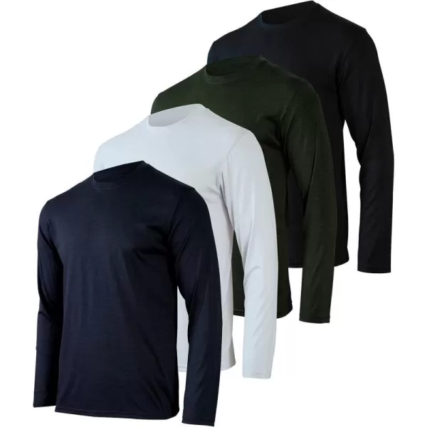 Real Essentials 4 Pack Mens DryFit UV Moisture Wicking UPF 50 SPF Sun Protective Fishing Hiking Swim Long Sleeve ShirtSet a