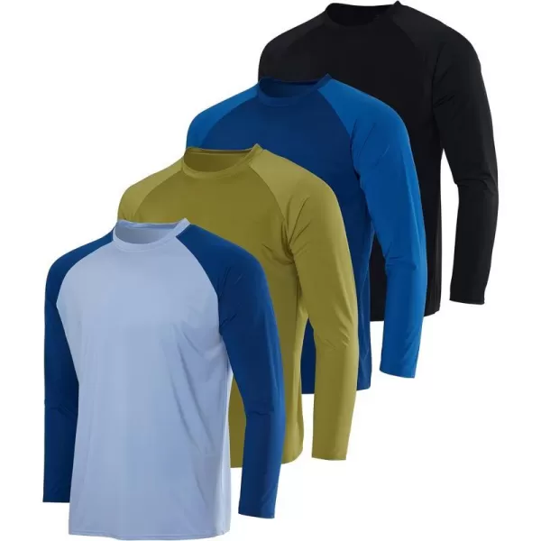 Real Essentials 4 Pack Mens Long Sleeve Rash Guard Shirt Swimwear UPF 50 Sun Protection Surf Top Available in Big  TallSet 1