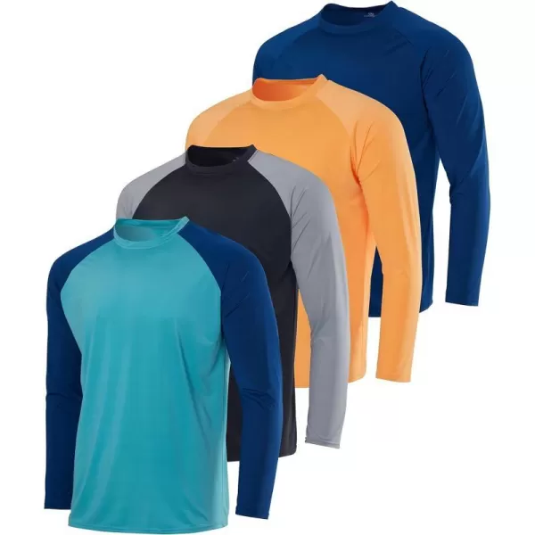 Real Essentials 4 Pack Mens Long Sleeve Rash Guard Shirt Swimwear UPF 50 Sun Protection Surf Top Available in Big  TallSet 2