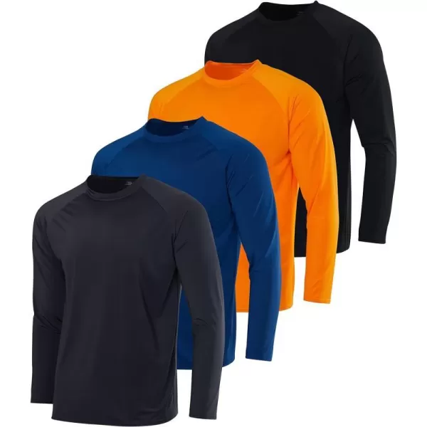 Real Essentials 4 Pack Mens Long Sleeve Rash Guard Shirt Swimwear UPF 50 Sun Protection Surf Top Available in Big  TallSet 4