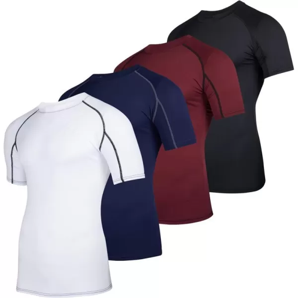 Real Essentials 4 Pack Mens Short Sleeve Compression TShirt Base Layer Undershirt Athletic Top Available in Big amp TallStandard Set B