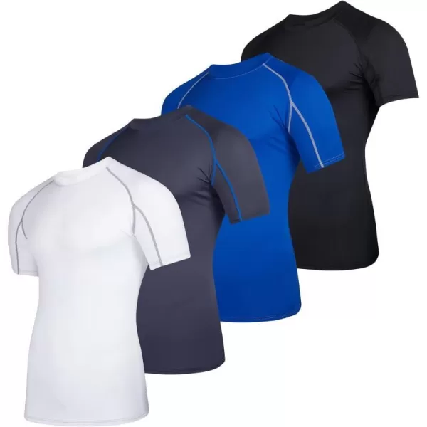 Real Essentials 4 Pack Mens Short Sleeve Compression TShirt Base Layer Undershirt Athletic Top Available in Big amp TallStandard Set E