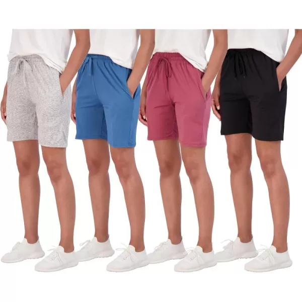 Real Essentials 4 Pack Womens 7 Bermuda Long High Waisted Shorts with Pockets  Workout Athletic Available in PlusPlusSize Set 2